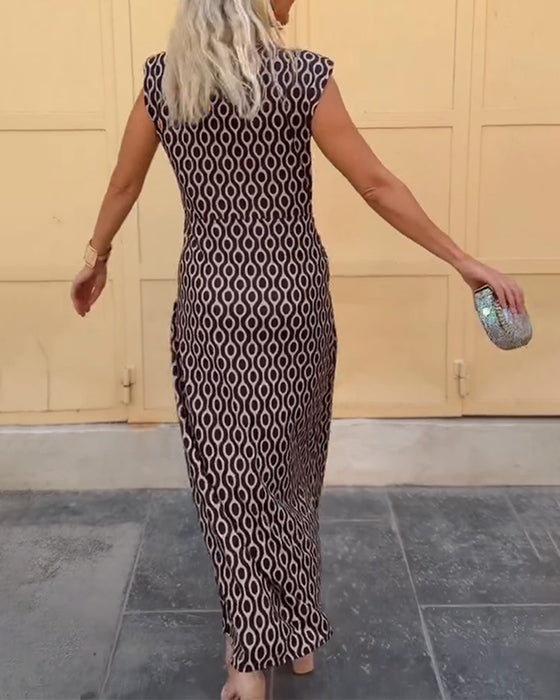 Blouse V-Hals Mouwloos Bedrukt