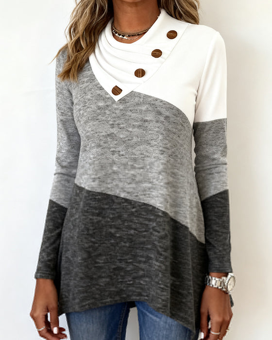 Modieuze Top Met Contrastkleur En Patchworkdetails