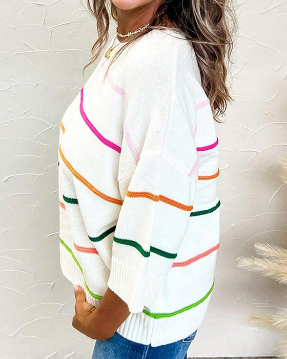 Gestreepte Ronde‑Hals Pullover