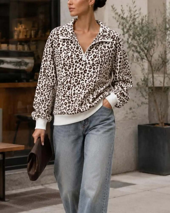 Sweatshirt Rits Luipaard Casual