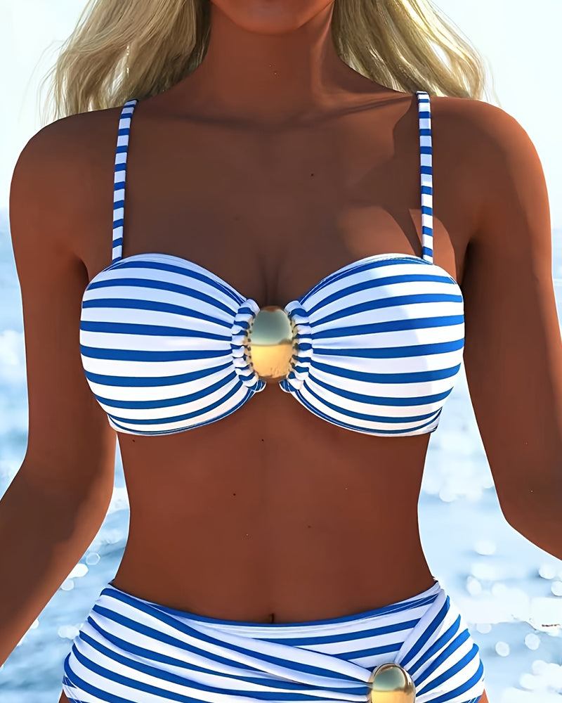 Bikini Spaghettibandjes Gestreepte Plastic Knoop