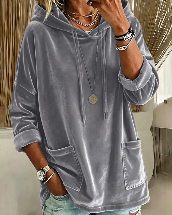 Sweatshirt Effen Kleur Zak Met Capuchon