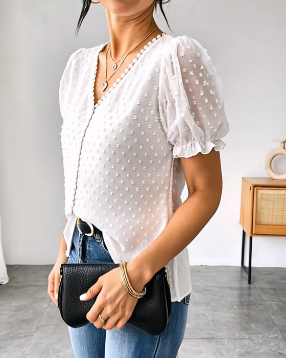 Blouse V-hals Pofmouw
