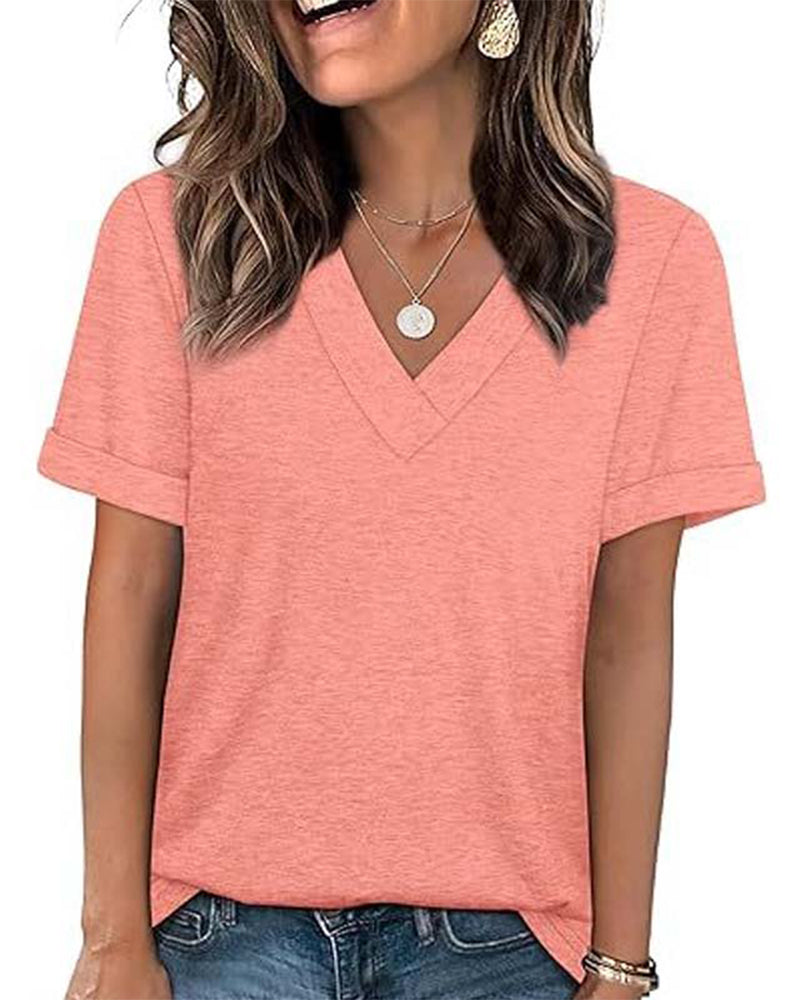 T-Shirt Effen V-Hals Casual Korte Mouw