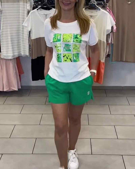 Set Casual Bedrukte Mid-Rise Shorts