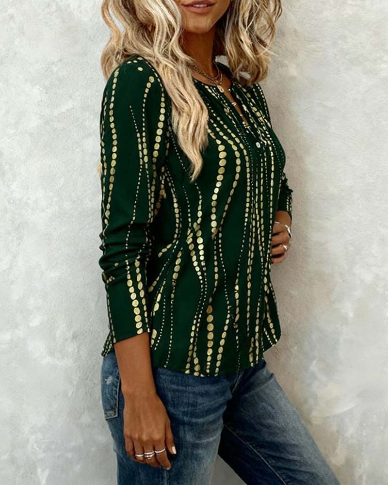 T-shirt met knoopjesprint en lange mouwen