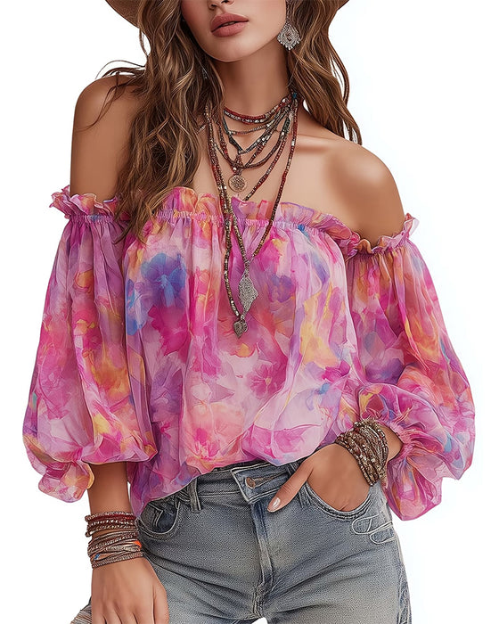Blouse Off-Shoulder Ombre Casual