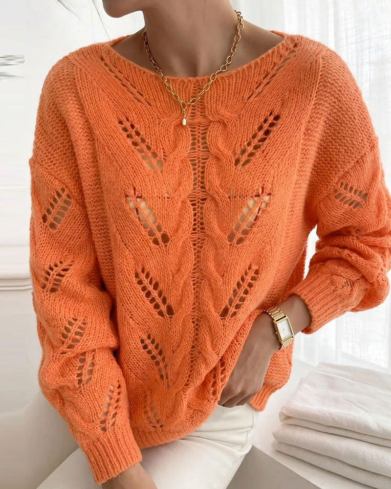 Pullover Ronde Hals Drop Schouder Uitsnede Effen Gebreid