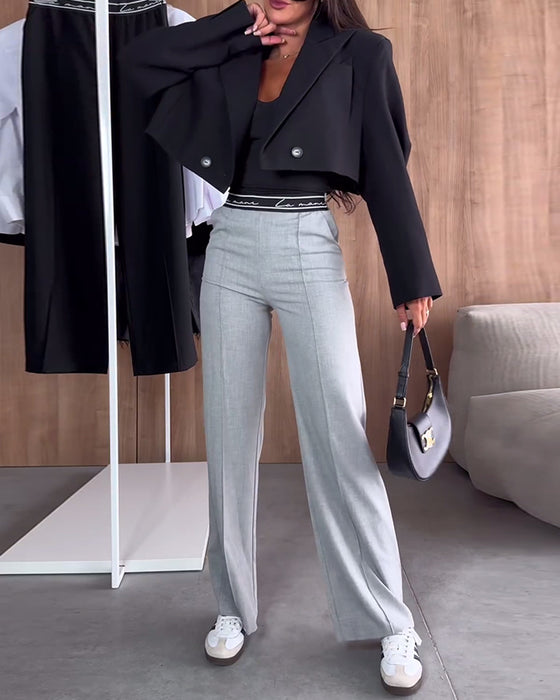 Casual effen kleur rechte broek met rits en zak