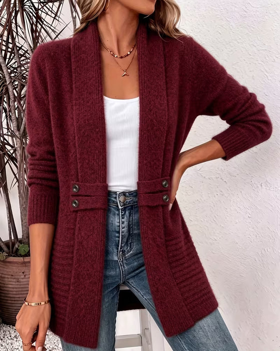 Cardigan Effen Kleur Knoop Versierd