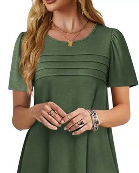 Jurk Ruffle Korte Mouw Ronde Hals