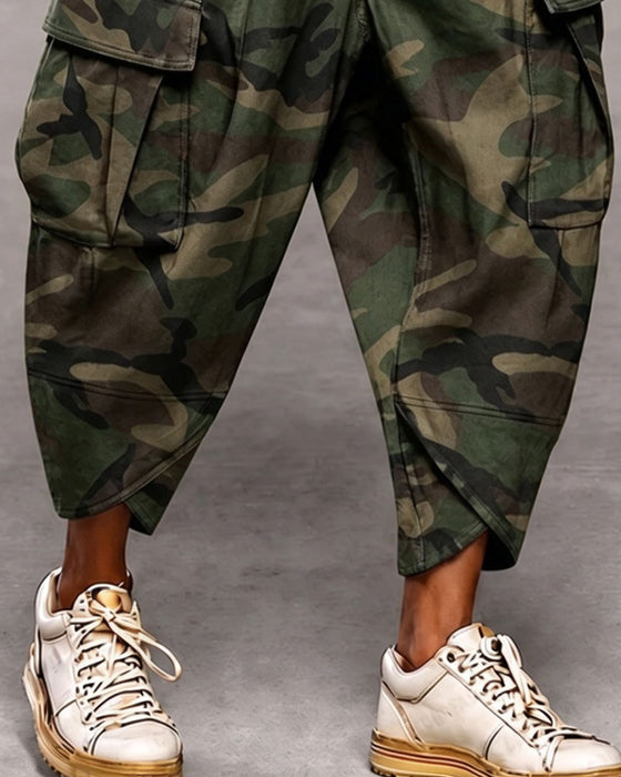 Broek Camouflage Multi-Knoop Hoge Taille Mode