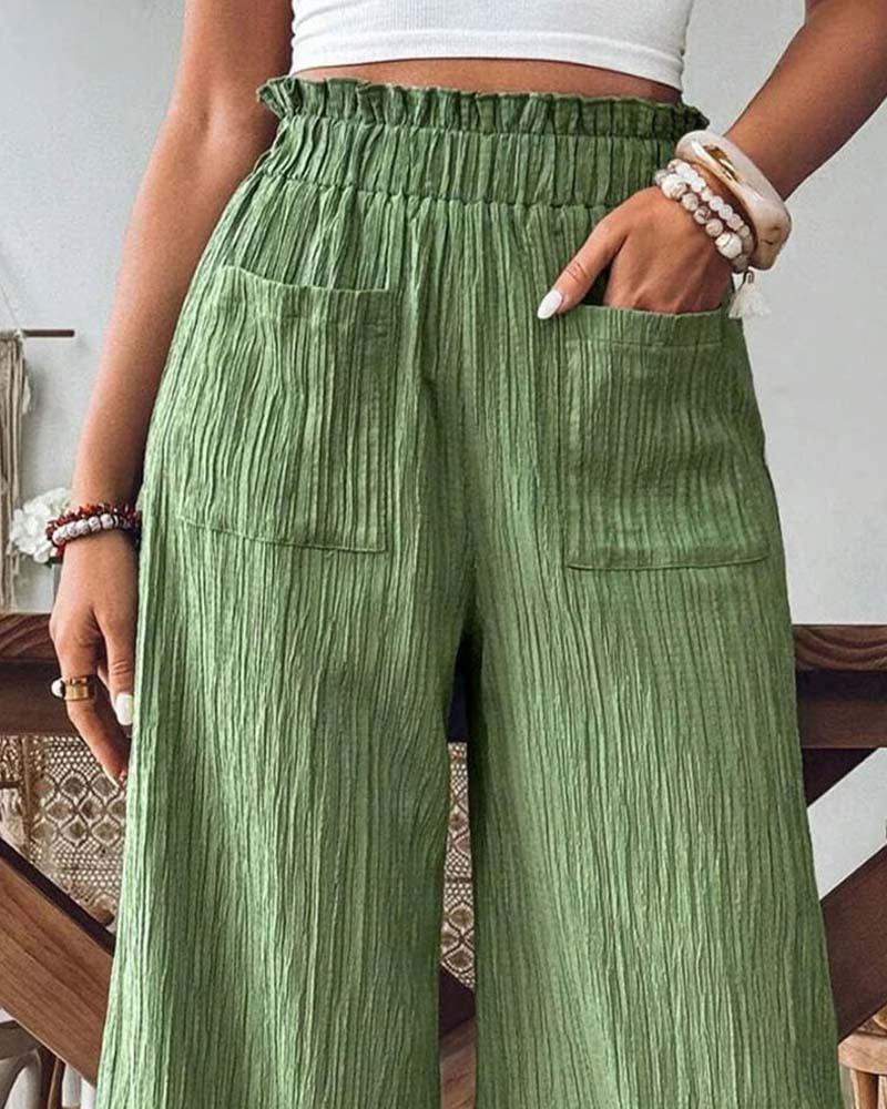 Broek Opstrijkzak Effen Elastische Taille Casual