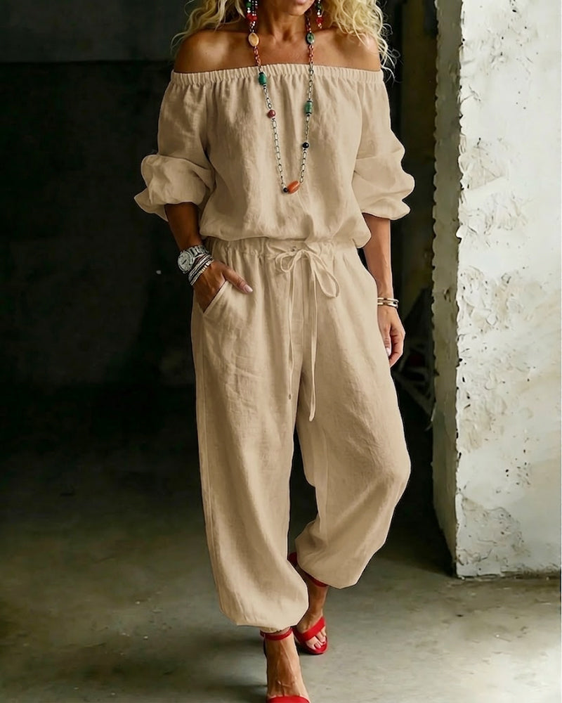 Jumpsuit Off-Shoulder Strik In De Taille Getailleerde Taille