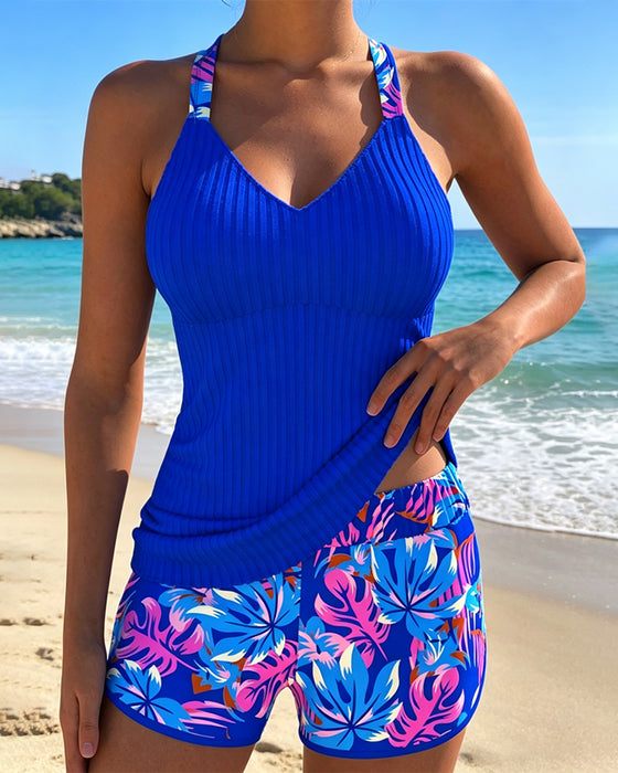 Geribbelde Tankini Met Print In Boxerstijl