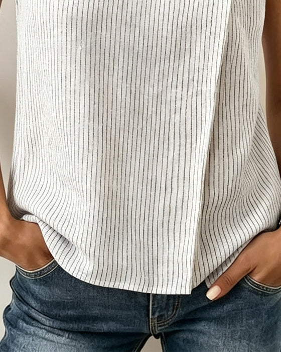 Blouse Gestreept Mouwloos Mock Hals