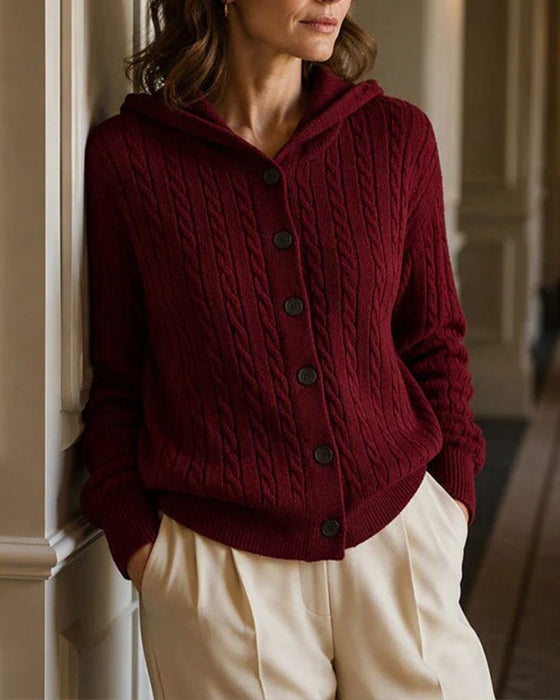 Cardigan Met Capuchon Open Voor Gebreid