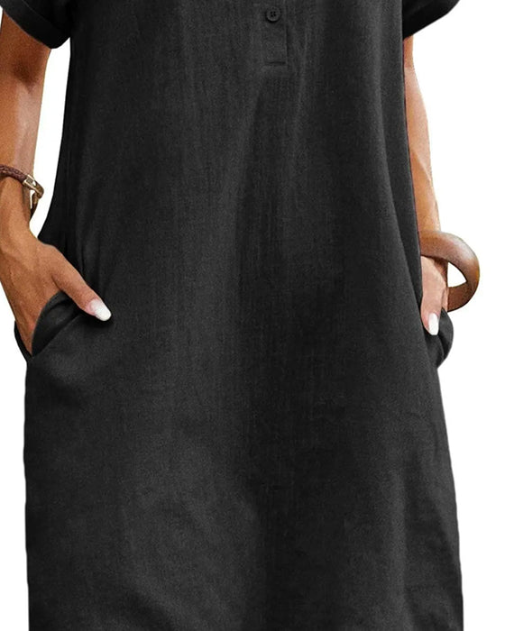 Jurk Knoopsgat Knoop Split Korte Mouw Casual