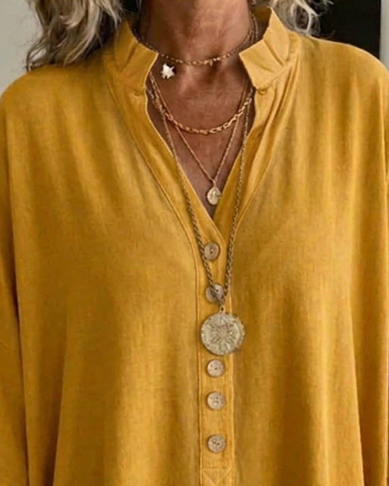Blouse Effen V-Hals Vleermuismouw