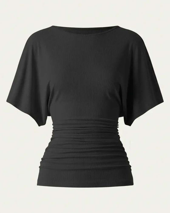 Blouse Casual Effen Geplooid Korte Mouw