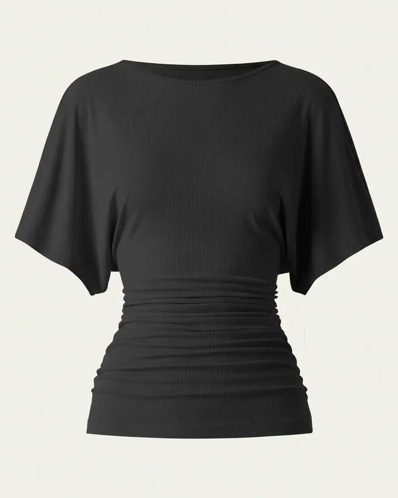 Blouse Casual Effen Geplooid Korte Mouw