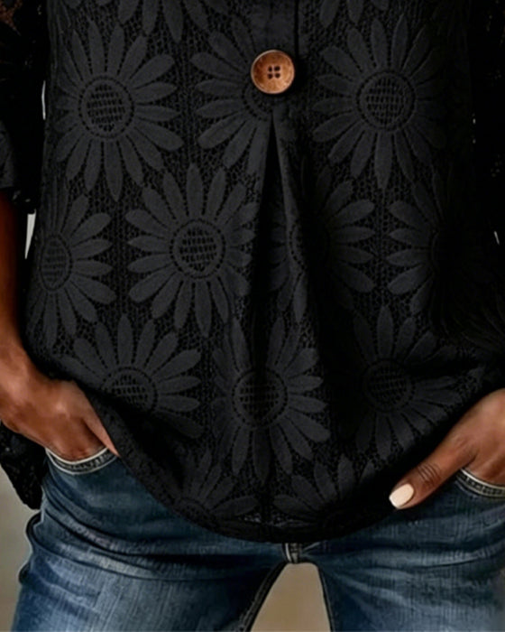 Blouse Met Gerimpeld Madeliefjespatroon En Pofmouwen