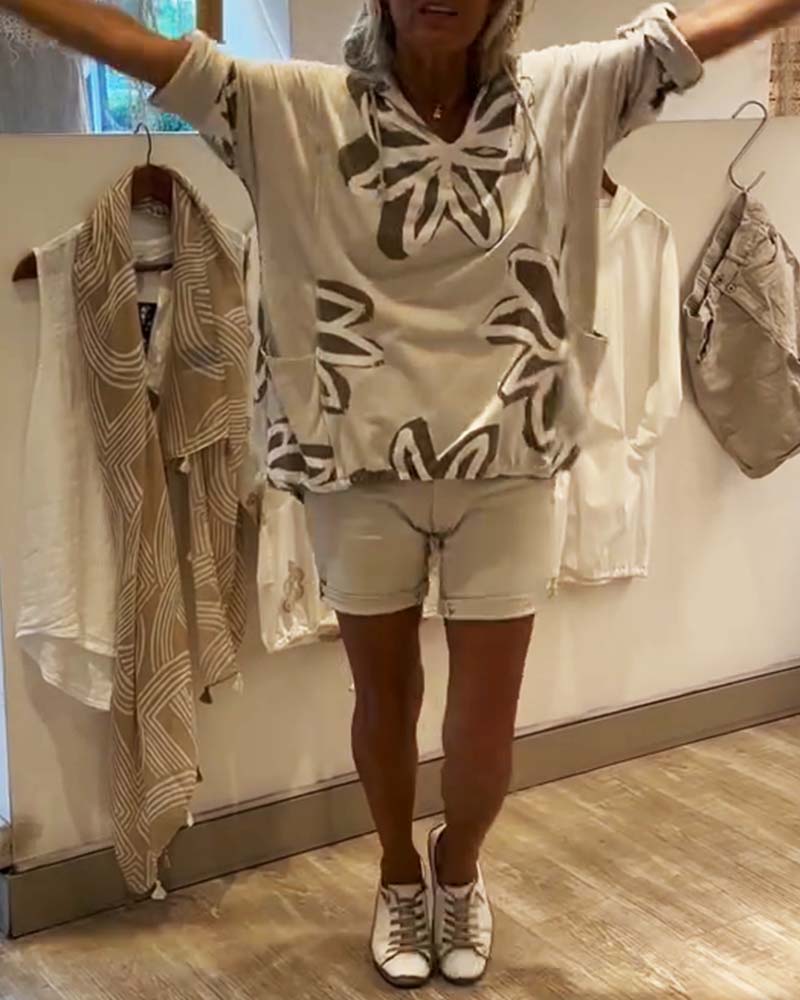 Trui Met Capuchon Modieus Langmouw Gedrukt