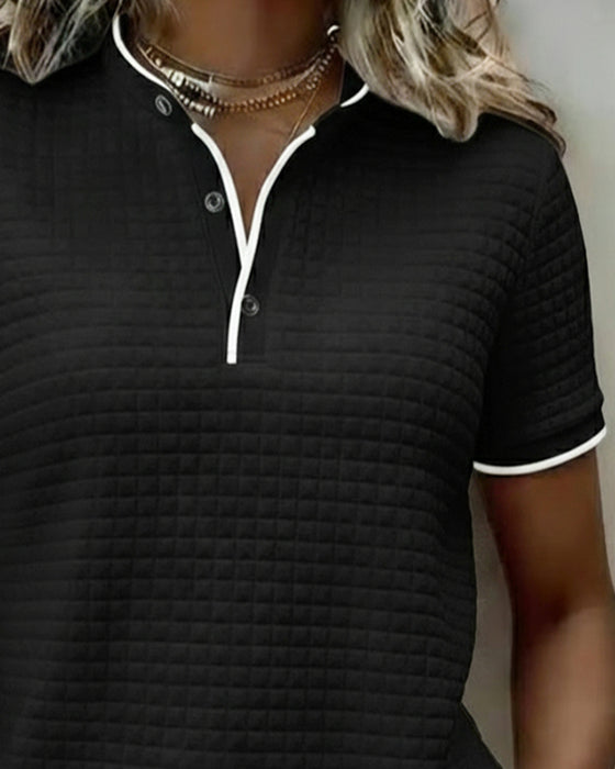 Top Wafelbrei Gebreid Geknoopt Korte Mouwen