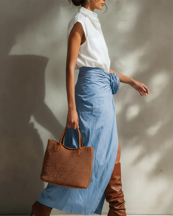 Blouse Diepe V Knoopsgat Mouwloos
