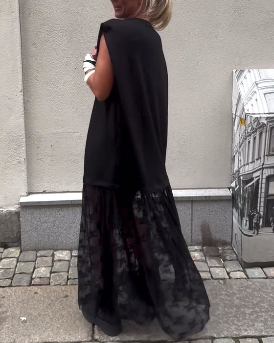 Mouwlose Mesh Patchwork Jurk