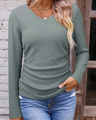 Blouse V-Hals Slim Fit Gestructureerd