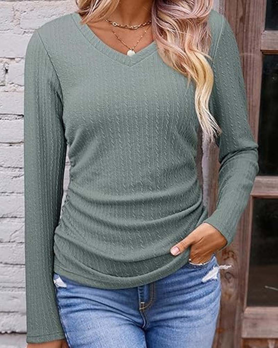 Blouse V-Hals Slim Fit Gestructureerd