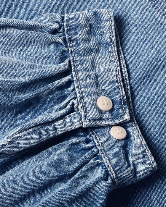 Overhemd Drukknoop Denim Lantaarn Mouw Los