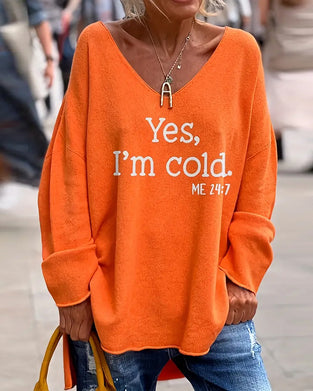 Trui V-hals Letterprint Wijd Casual