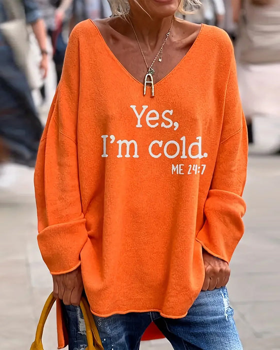 Trui V-hals Letterprint Wijd Casual