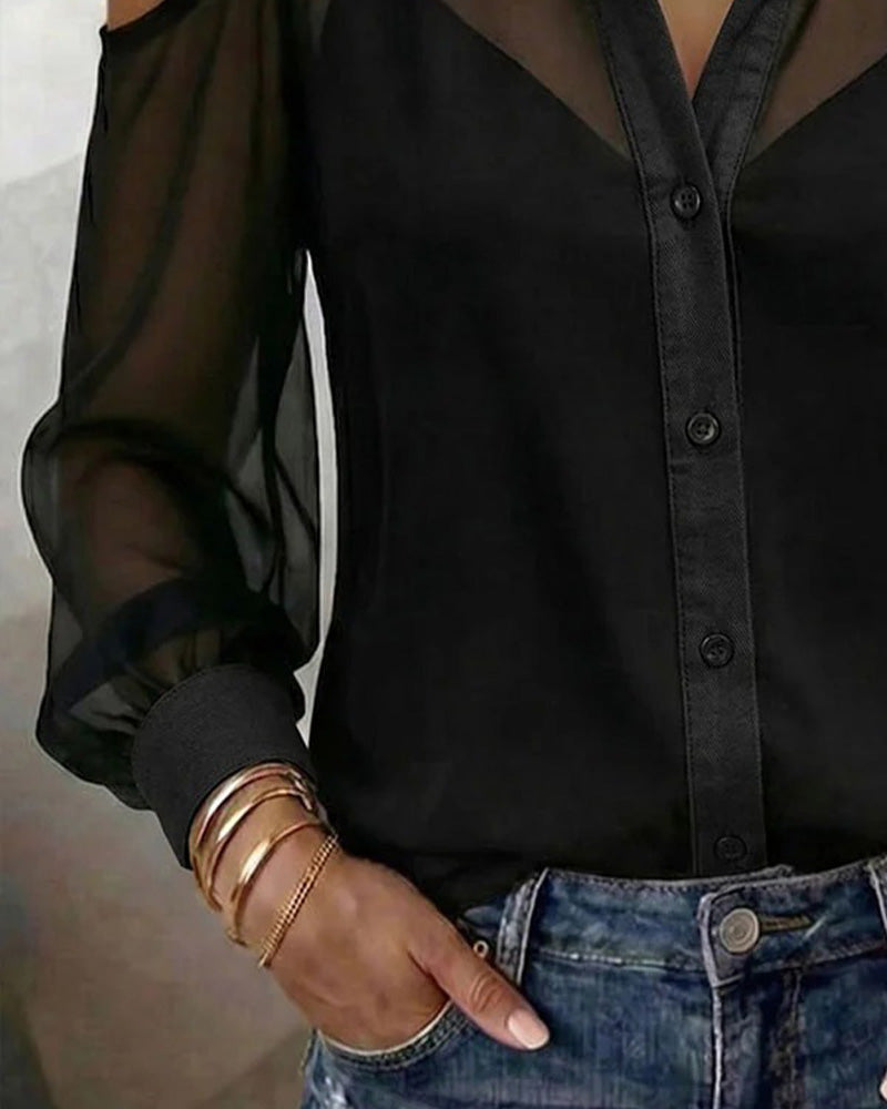 Twee Delige Set Kraan Blote Schouder Doorzichtige Blus Top
