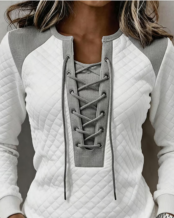 Sweatshirt Rijgwerk Slimfit Kleurblok