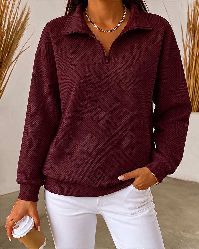 Sweatshirt Effen Half-Rits Reverskraag
