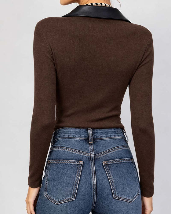 Top PU Knoopsgat Kruis Langmouw