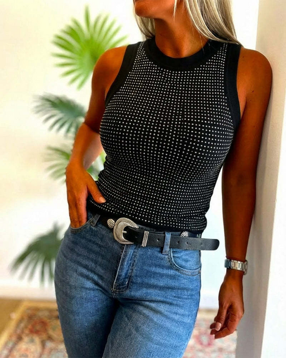 Tanktop Effen Geribbeld Strass Nauwsluitend
