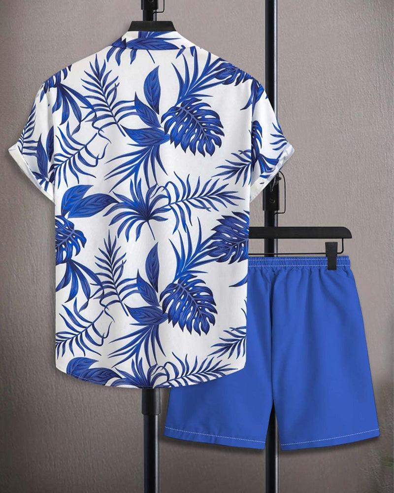 Sets Knoopsgat Palm Blad Print Korte Mouw