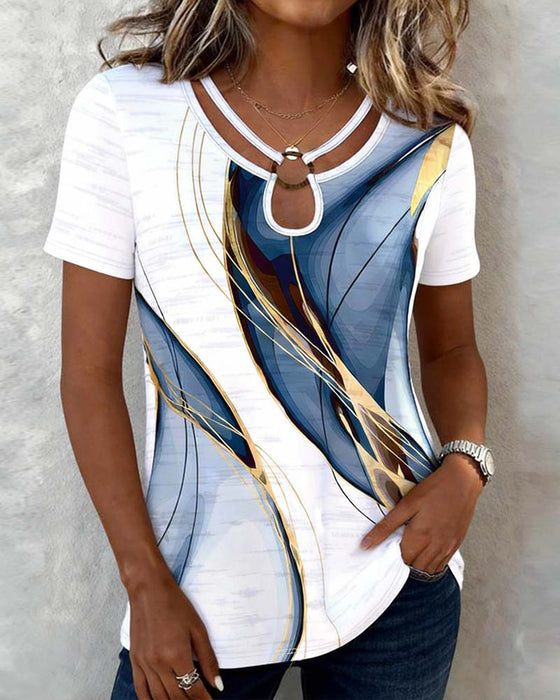 T-Shirt Abstract Print Ronde Hals Korte Mouw