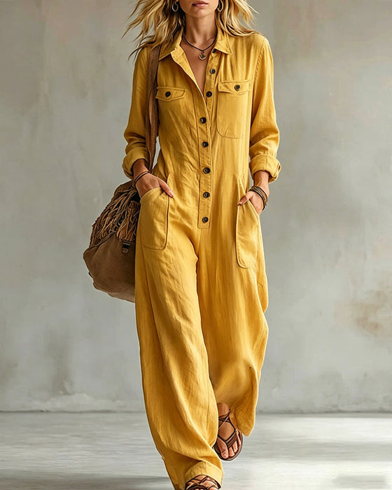 Jumpsuit Effen Kleur Lange Mouwen