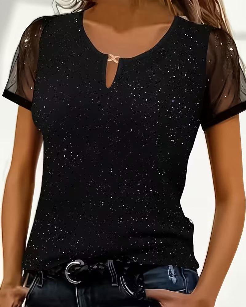 T-Shirt Glinsterend Mesh Ronde Hals
