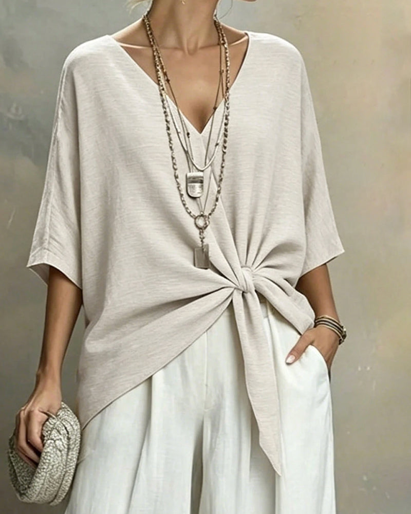 Blouse V-Hals Vleermuis Mouw