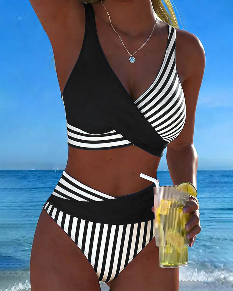 Bikini Gekruiste Strepen Bedrukt