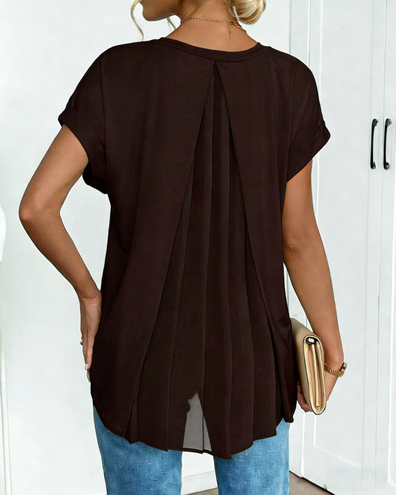 T-Shirt Met Korte Mouwen Effen Kleur Patchwork