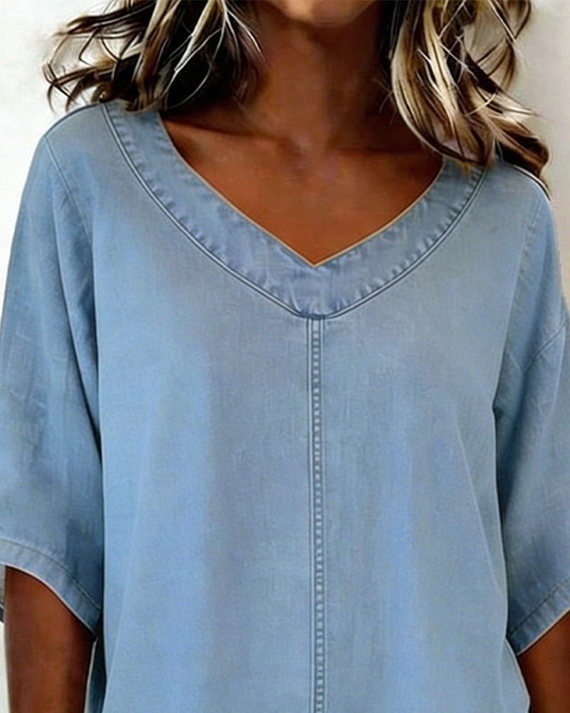 Top V-Hals Vrijblijvend Denim