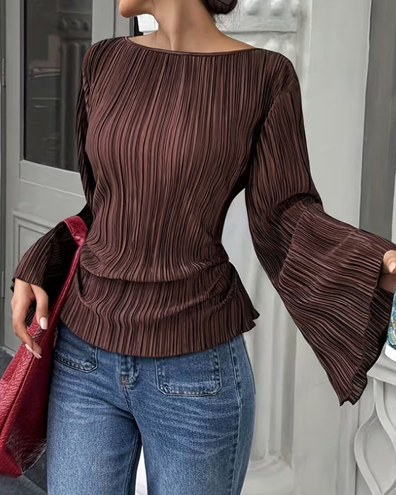 Blouse Effen Kleur Wijde Mouwen
