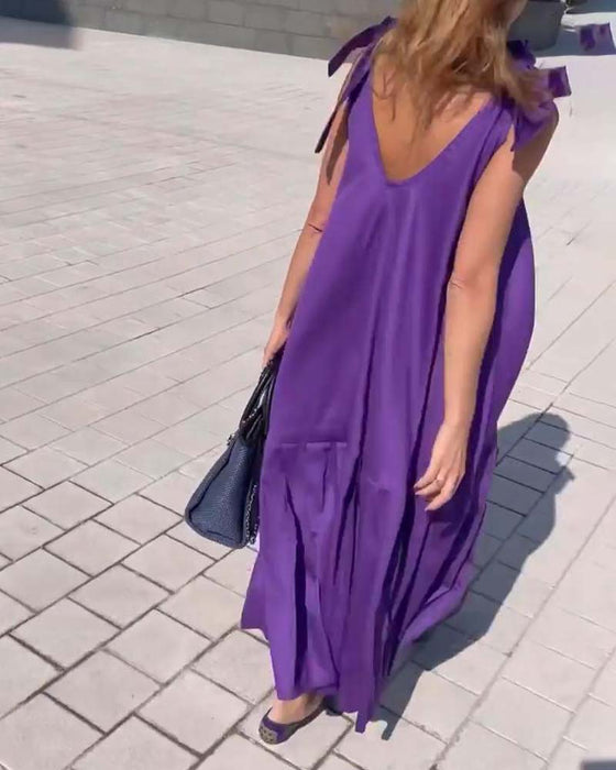 Casual jurkje met effen kleur en bandjes